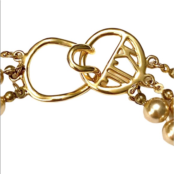 KJL 3 Strand Pearl Necklace Logo Clasp vintage - Picture 2 of 5